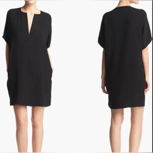 Vince Pleated Front Short Sleeve Dress‎ Women's Black Caftan Size Small